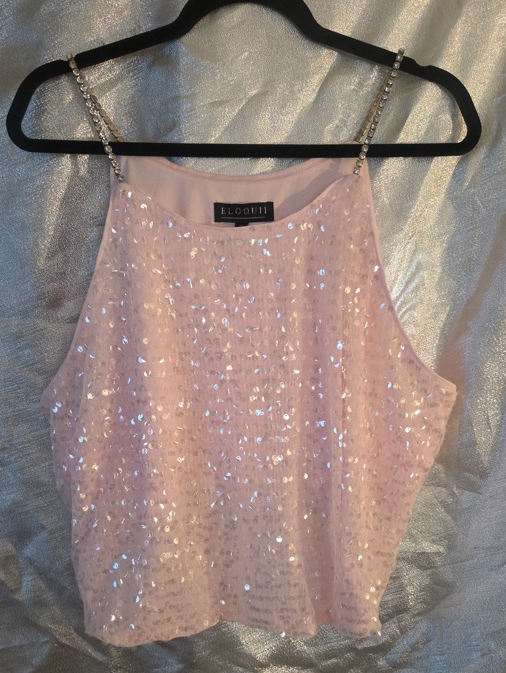 Eloquii Pale Pink Sequin Camisole with Gem-Strap Detail